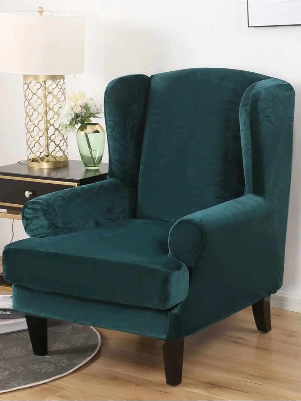 Pair deep teal wing chair velvet covers (2)